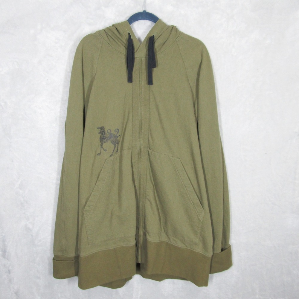 Ziggy Chen Olive Green Hoodie Sz 54 XXL Long Camel Graphic Designer Streetwear